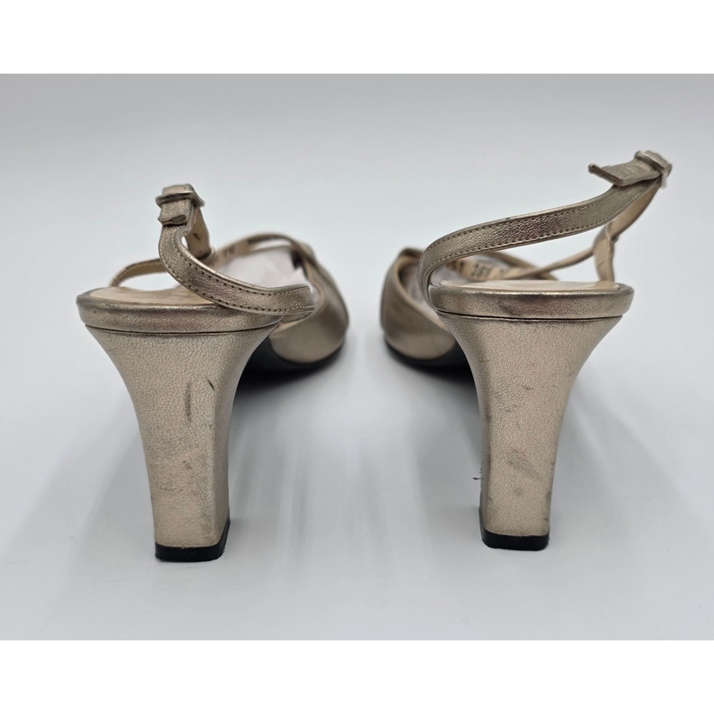 Galo Italy Metallic Champagne Gold Leather Slingback Block Heels Sz 36.5, 6.5 US - Picture 8 of 11
